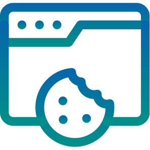 Icône représentant une fenêtre de navigateur avec un cookie, symbolisant la gestion des données utilisateur et des cookies sur le site d’Oxyl.